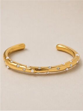 New! Gold Pearl Crystal Confetti Cuff Bracelet NWOT